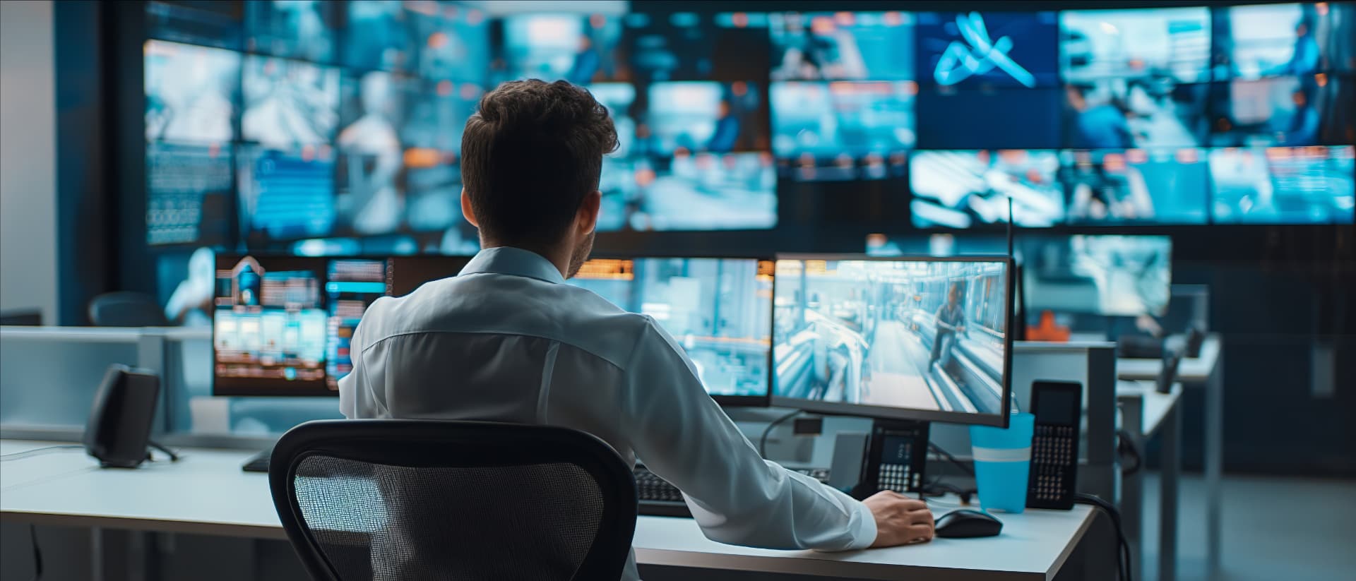 Central de monitoramento da New Line com operadores acompanhando telas em tempo real